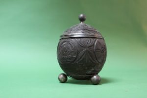 SILVER MOUNTED CARVED COCONUT ETROG CONTAINER